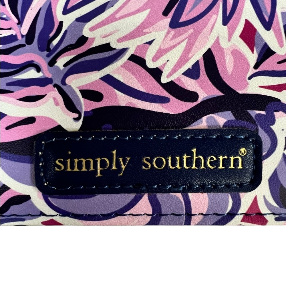 Simply Southern Pink and Purple Leather Zip Clutch Wallet Palm Leaf Design - Picture 3 of 4
